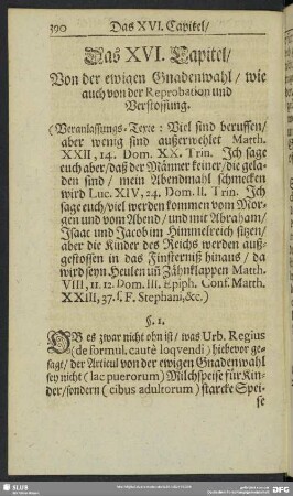 Das XVI. Capitel, Von der ewigen Gnadenwahl, wie auch von der Reprobation und Verstossung