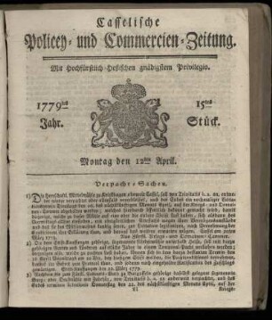 15tes Stueck, Montag den 12ten April. 1779