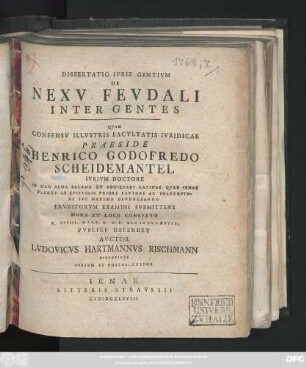 Dissertatio Ivris Gentivm De Nexv Fevdali Inter Gentes