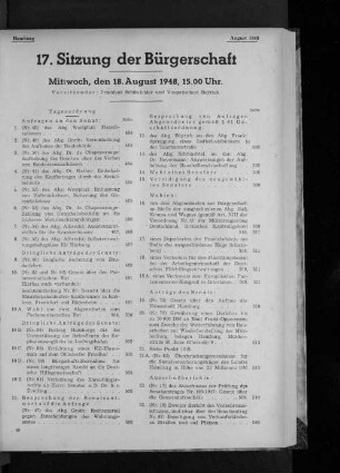 17. Sitzung der Bürgerschaft