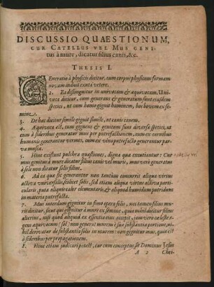 Discussio Quaestionum, Cur Catellus Vel Mus Genitus a mure, dicatur filius canis, &c.