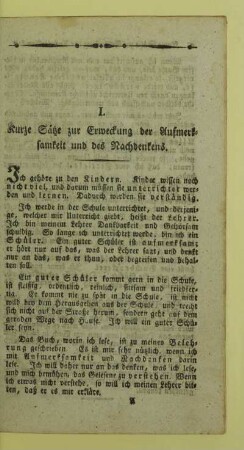I. Kurze Saetze zur Erweckung der Aufmerksamkeit und des Nachdenkens