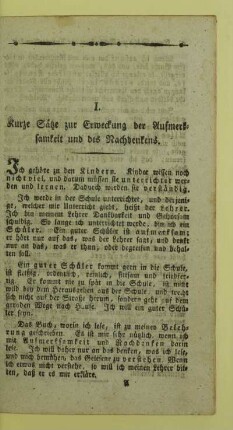I. Kurze Saetze zur Erweckung der Aufmerksamkeit und des Nachdenkens