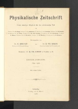 1.1899/1900(1900): Physikalische Zeitschrift