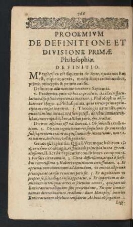 Prooemium De Definitione Et Divisione Primae Philosophiae.