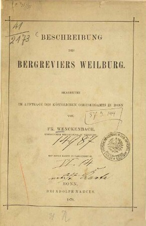 Beschreibung des Bergreviers Weilburg