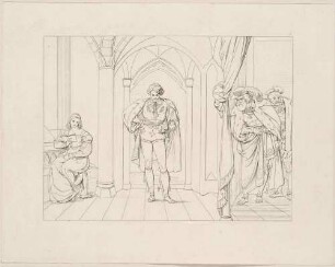 Zu Shakespeares "Hamlet", Blatt 5, 3. Akt, 1. Szene: Polonius und der König belauschen den sinnenden Hamlet