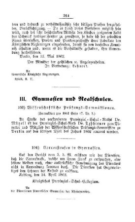 Wissenschaftliche Prüfungs-Commissionen : [III. Gymnasien und Realschulen]