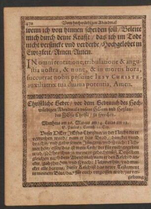 Christliche Gebet/ vor dem Gebrauch des Hochwürdigen Abendmals unsers Herrn und Heylandes Jesu Christi/ zu sprechen.