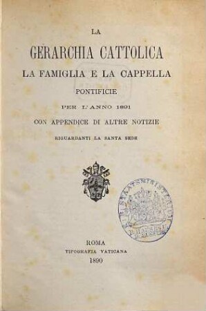 La gerarchia cattolica. 1891. - 1890
