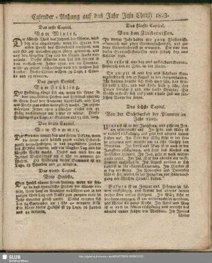 Calender-Anhang auf das Jahr Jesu Christi 1803