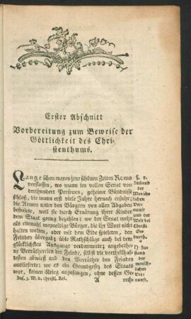 Erster Abschnitt. Vorbereitung zum Beweise der Göttlichkeit des Christenthums