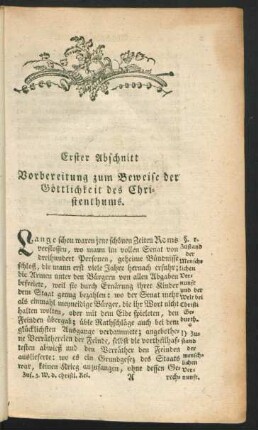 Erster Abschnitt. Vorbereitung zum Beweise der Göttlichkeit des Christenthums