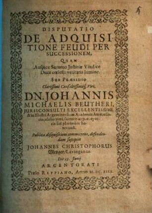 Disp. de adquisitione feudi, per successionem