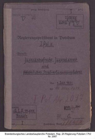Bestimmungen über Jugendstrafrecht, Jugendarrest und polizeiliche Strafverfügungsverfahren
