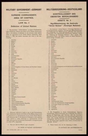 "Gesetz Nr. 3, Begriffsbestimmung des Ausdrucks "United Nations" (Vereinigte (sic!) Nationen)"