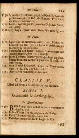 Classis V. Literae Humaniores