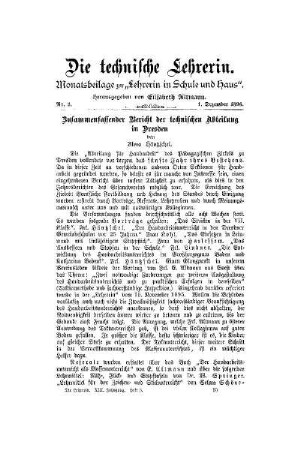 Zusammenfassender Bericht der technischen Abteilung in Dresden