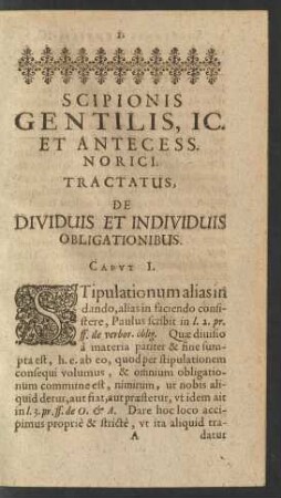 Scipionis Gentilis, IC. Et Antecess. Norici. Tractatus, De Dividuis Et Individuis Obligationibus