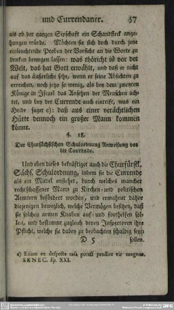 §. 18. Der Chursächsischen Schulordnung Anweisung von die Currende