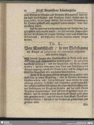Tit. L. Von Kundschafft, so vor Befestigung des Krieges ad perpetuam rei memorian eingenommen werden mügen