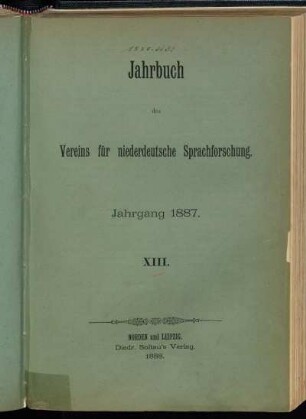 13: Jahrbuch des Vereins für Niederdeutsche Sprachforschung