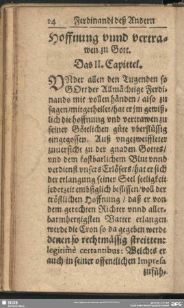Hoffnung unnd vertrawen zu Gott. Das II. Capittel