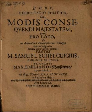 Exercitatio polit. de modis consequendi maiestatem