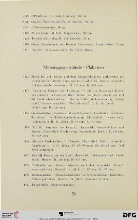 Messinggegenstände / Plaketten (Nr. 1152-1193)