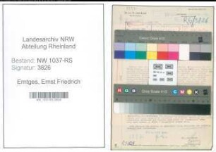 Entnazifizierung Ernst Friedrich Erntges , geb. 27.10.1891 (Angestellter)