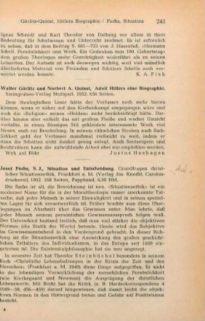 241-242 [Rezension] Fuchs, Josef, Situation und Entscheidung
