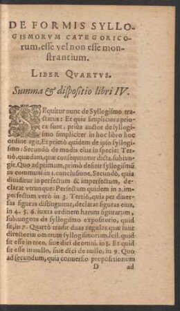 De Formis Syllogismorum Categoricorum, esse vel non esse monstrantium. Liber Quartus.