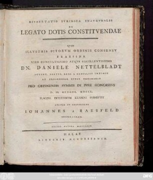 Dissertatio Ivridica Inavgvralis De Legato Dotis Constitvendae