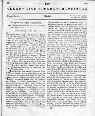 Ewald, H.: Die Propheten des Alten Bundes. Bd. 1-2. Stuttgart: Krabbe 1840 (Fortsetzung von Nr. 157)