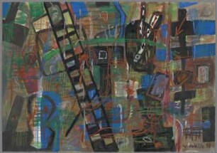 Ohne Titel [Doppelte Leiter und Hammer]