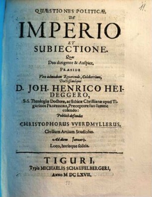 Quaestiones politicae de imperio et subiectione