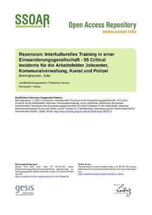 Rezension: Interkulturelles Training in einer Einwanderungsgesellschaft - 55 Critical Incidents für die Arbeitsfelder Jobcenter, Kommunalverwaltung, Kunst und Polizei