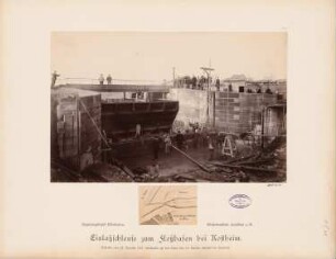 Mainkanalisierung. Floßhafen, Kostheim: Einlasschleuse zum Floßhafen. Ansicht und Lageplan
