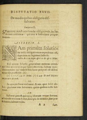 Disputatio XXVII. De modis quibus obligatio dissolvatur.
