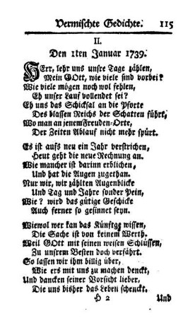 II. Den 1ten Januar 1739.