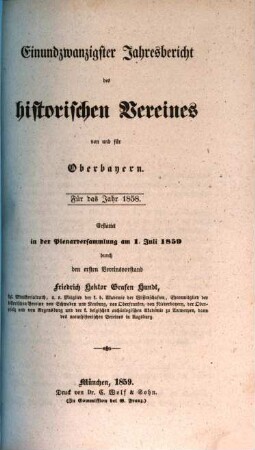 Jahresbericht des Historischen Vereins von Oberbayern. 21. 1858 (1859)