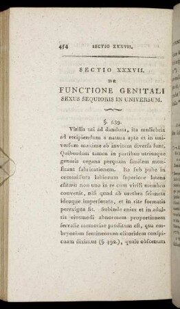 Sectio XXXVII. De Functione Genitali Sexus Sequioris in universum