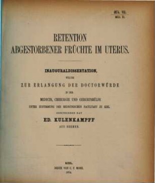 Retention abgestorbener Früchte im Uterus