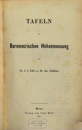 Tafeln zur barometrischen Höhenmessung