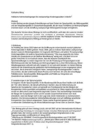Politische Rahmenbedingungen für zweisprachige Kindertagesstätten in Berlin