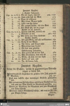 Zweytes Register. Ueber die Sachen, welche in gegenwärtigen Betrachtungen zu finden sind