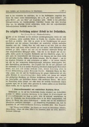 ¬Die¬ religiöse Vertiefung unserer Arbeit in der Volksschule