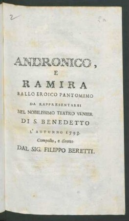 Andronico e Ramira. Ballo eroico pantomimo
