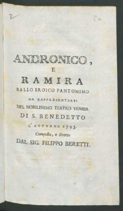 Andronico e Ramira. Ballo eroico pantomimo