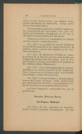 Sección décima sexta - Del Régimen Municipal